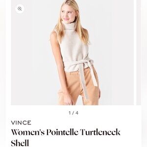 VINCE Women's Pointelle Turtleneck Shell Wool Cashmere blend Belted Sweater M